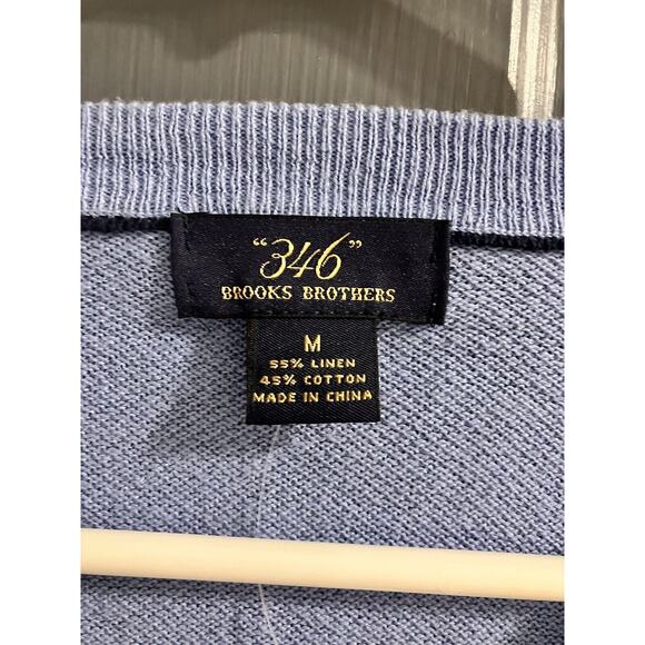 Brooks Brothers Linen Blend Sweater Mens Medium Blue V Neck Long Sleeve Casual - Picture 3 of 6